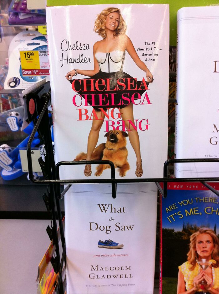 Book cover showing Chelsea Handler posing with a dog, creating accidental comedy with an unintended visual effect.