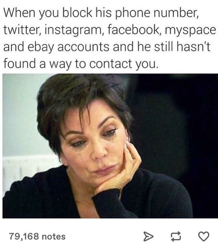 Woman looking disappointed with text about blocking multiple accounts, illustrating unhinged things women said screenshots shared online.