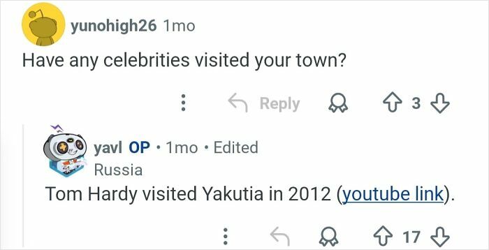 Screenshot of an online Q&A showing a person living in the coldest city discussing daily life and celebrity visits.