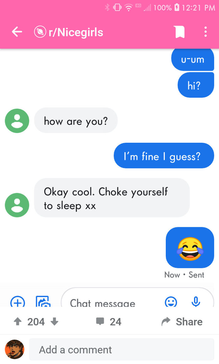 Conversaci&oacute;n de texto entre exnovios en subreddit r/Nicegirls con mensajes inesperados tras borrar su n&uacute;mero.