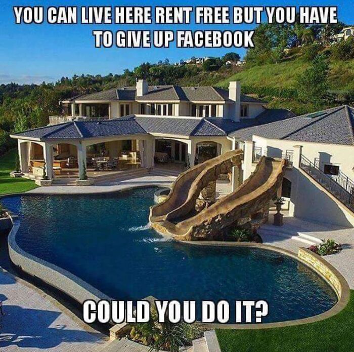 Luxury house with pool and slides meme highlighting personality traits through memes shared online.