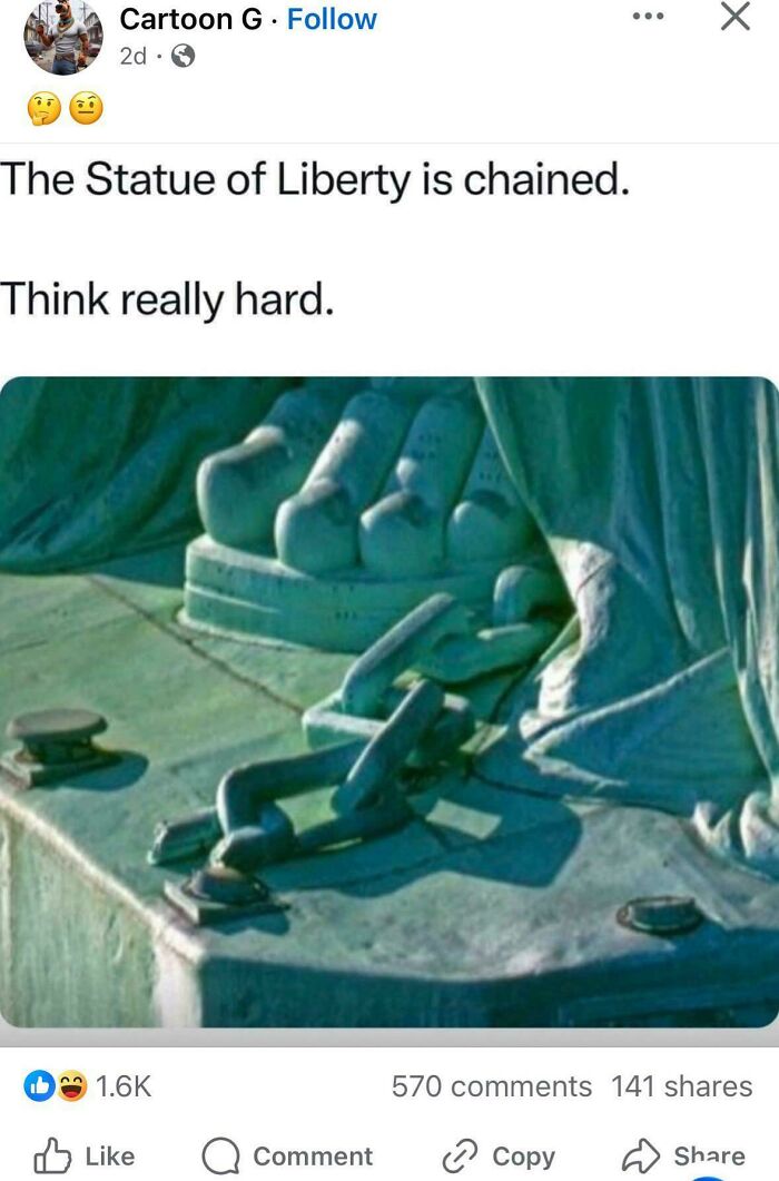 Meme showing Statue of Liberty's foot with broken chain, highlighting memes that reveal a person's character.