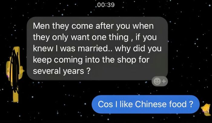 Screenshot of an unhinged conversation with women sharing unusual and unexpected statements online.