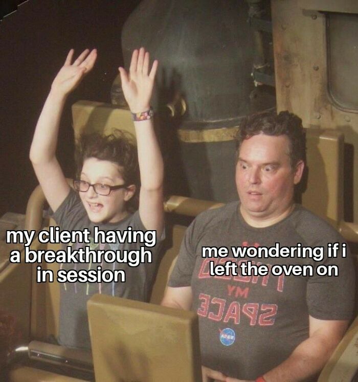 Two people on a ride, one excited and one anxious, illustrating psychology memes about how the human mind works.