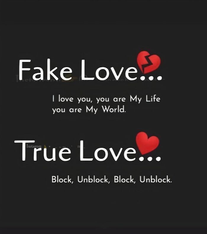 Text image comparing fake love with true love, highlighting unhinged sayings shared by women in viral screenshots.