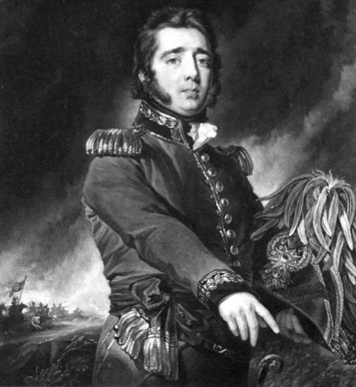 Black and white portrait of a historical military figure in uniform representing famous mysterious magical imaginary worlds and places.