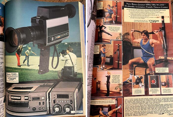 Vintage 1980s camera, video equipment, and Bruce Jenner workout ads showcasing wild, weird, and wonderful retro technology.