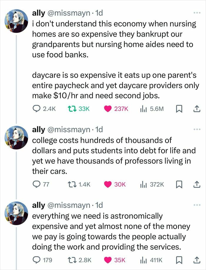 Tweets highlighting facepalm moments showing lack of basic logic and common sense in economic and social issues.