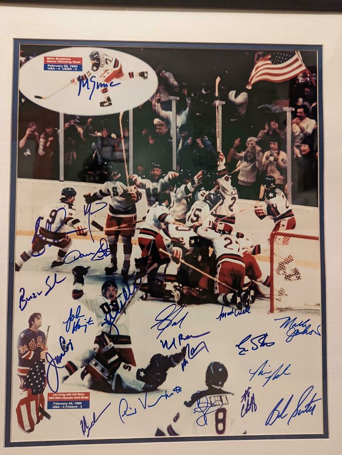 Celebration of USA hockey team winning 1980 Olympic gold, a wild and memorable moment from the 1980s era.