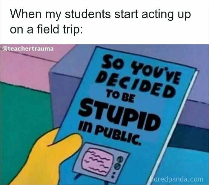 Meme about students acting up on a field trip, humorously reflecting teacher frustration with funny memes for teachers.