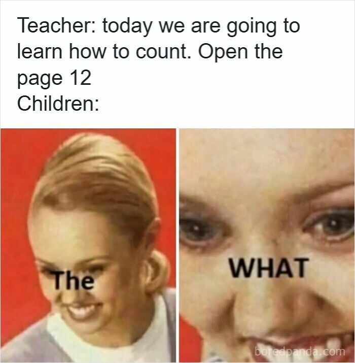 Funny meme showing confused children reacting to a teacher’s counting lesson, highlighting humor for teachers who deserve a raise.