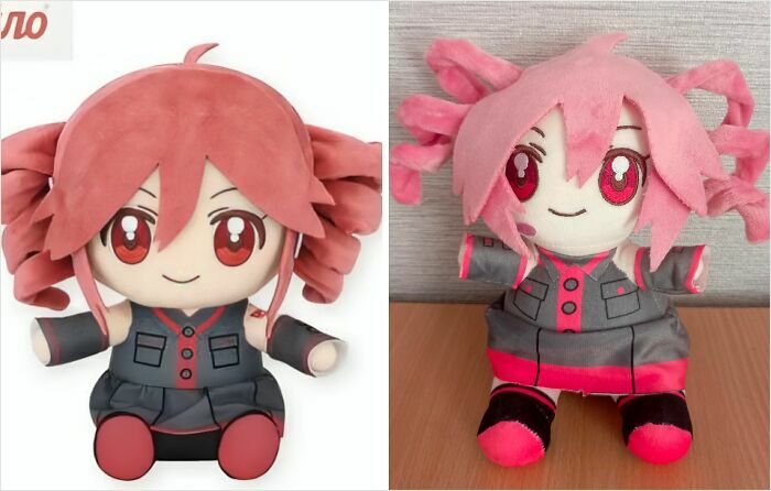 Comparison of careless online shopping plush doll orders showing expectation versus disappointing reality.