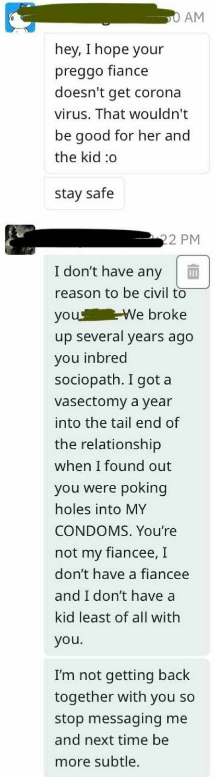 Screenshot of an unhinged message exchange showcasing chaotic texts shared by women in a viral online thread.