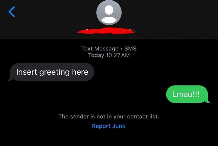 Screenshot of a text message scam and a funny response, illustrating clever replies to scammers.