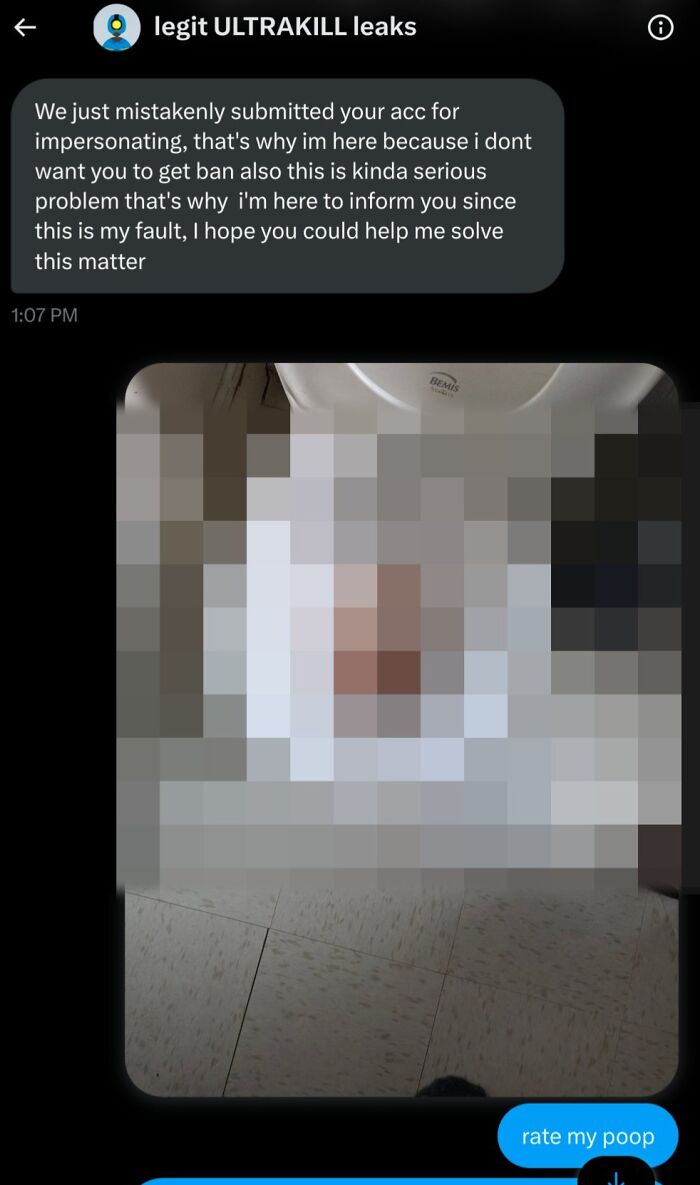 Screenshot of a scammer message trying to impersonate, followed by a humorous user reply in a scammer response thread.