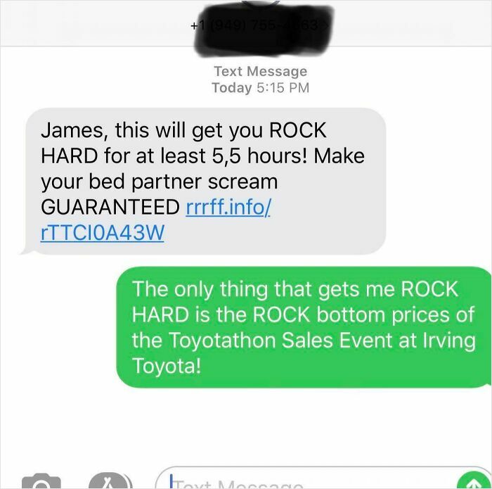 Text message exchange showing a witty response to a scammer, highlighting best responses for scammers humor.