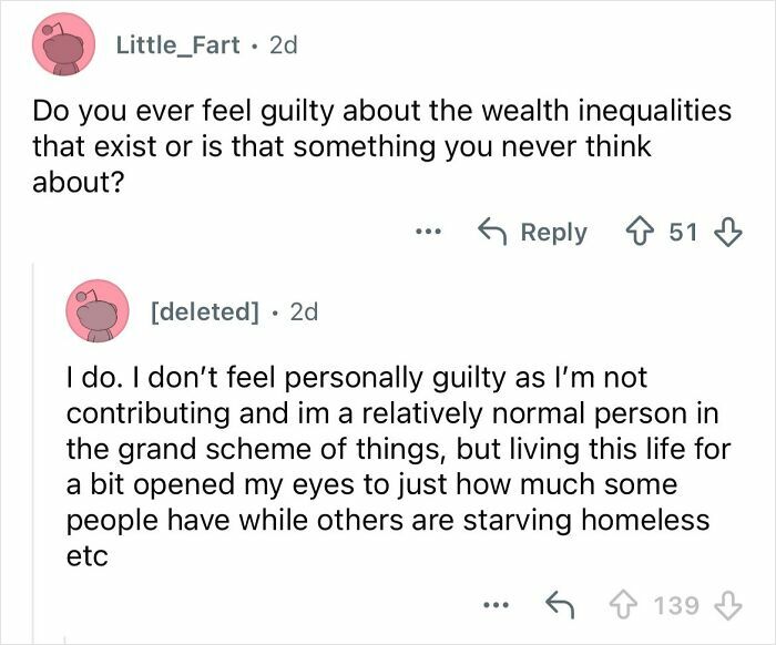 Reddit user discusses feelings about wealth inequalities experienced from dating a billionaire 20 years older.