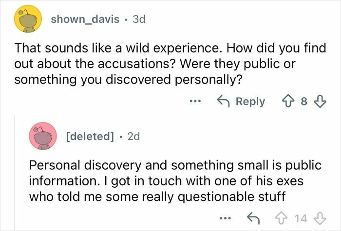 Screenshot of a conversation about the crazy lifestyle and personal discoveries dating a billionaire 20 years older.