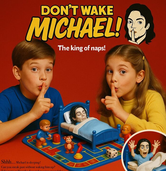 Children playing Forbidden Toys game featuring a creepy Michael doll sleeping in a bed with other toy figures around.