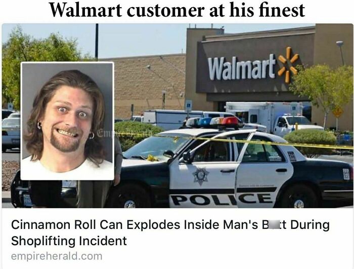 Walmart customer involved in unusual shoplifting incident with exploded cinnamon roll can and police presence outside store
