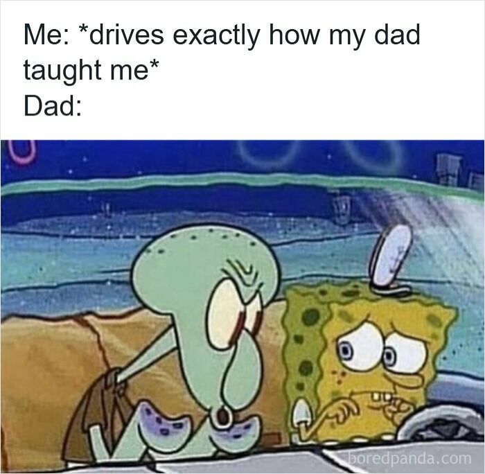 SpongeBob and Squidward meme showing road rage frustration illustrating hilarious driving memes and road rage humor.
