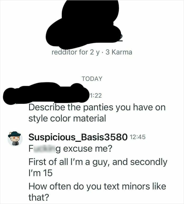 Reddit user delivers brutal comeback to creepy message, highlighting age and questioning inappropriate texting to minors.