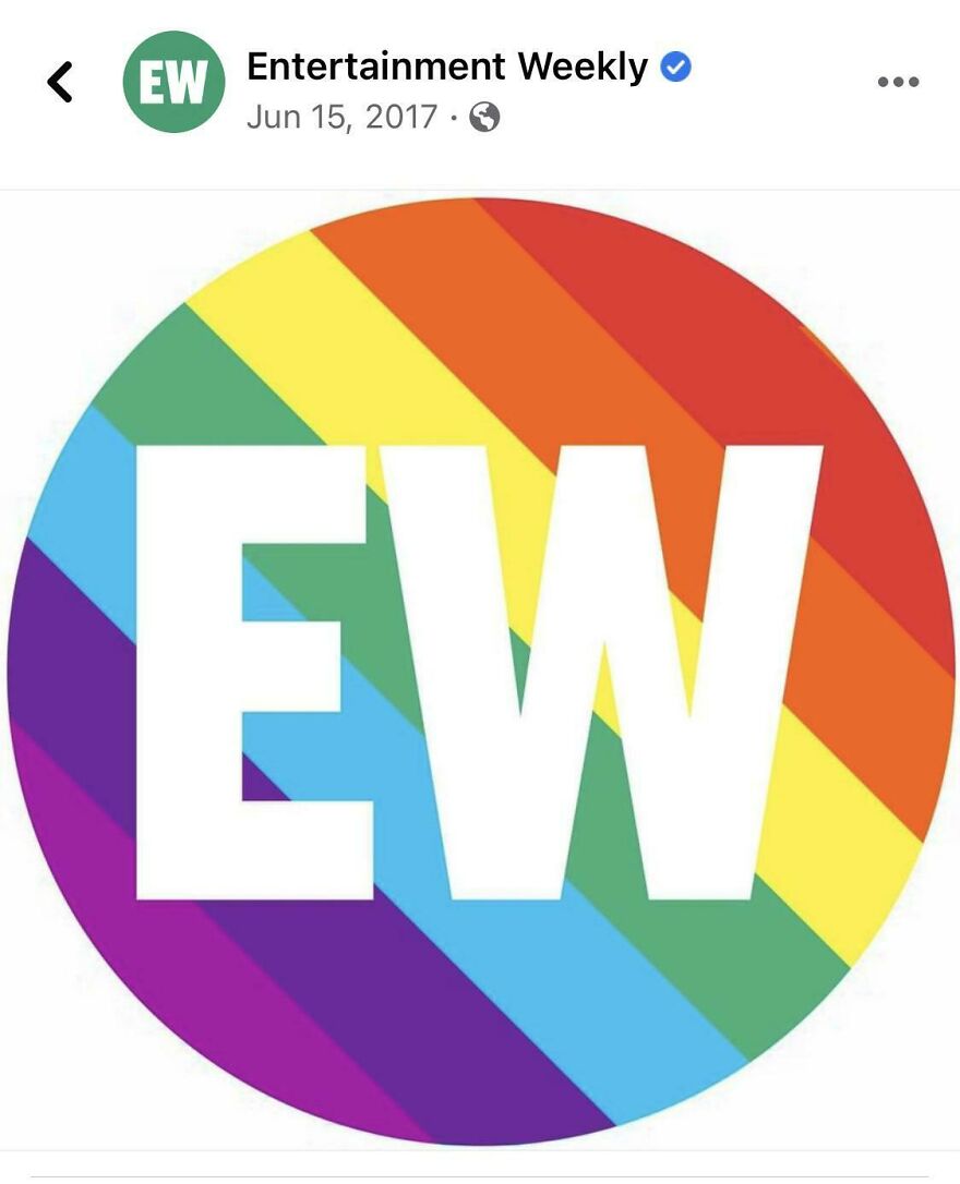 Entertainment Weekly logo with large white EW letters on a rainbow background, representing bold choice and awareness.