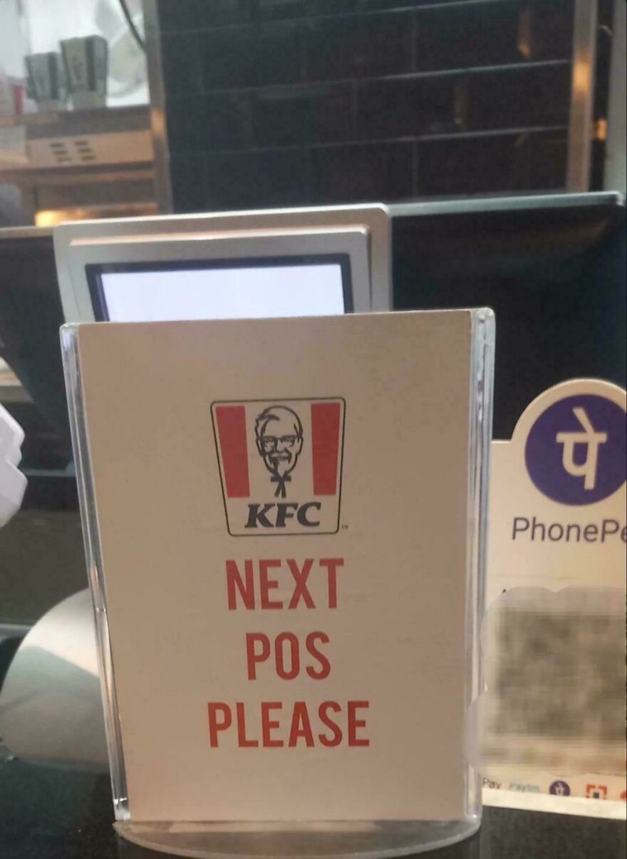 KFC sign with a misspelled request for the next POS showing people knew exactly what they were doing and still went for it.