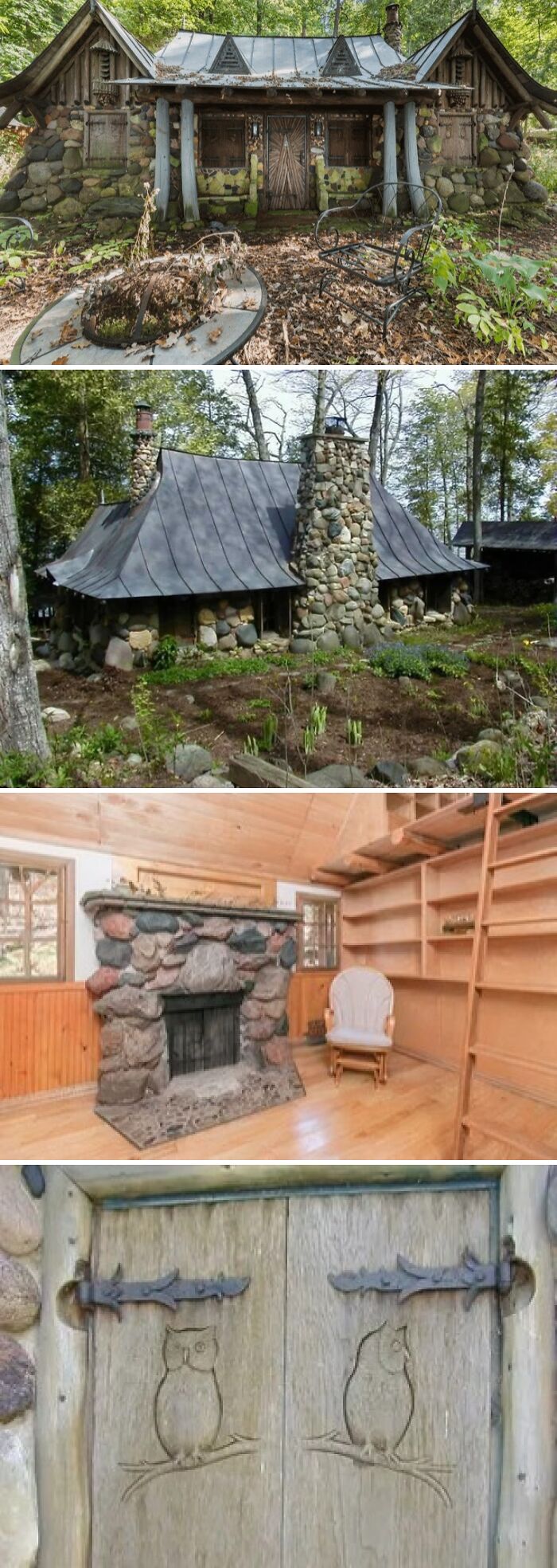 Rustic stone cottages and cozy interiors showcasing charming cottage core aesthetics in a peaceful woodland setting.