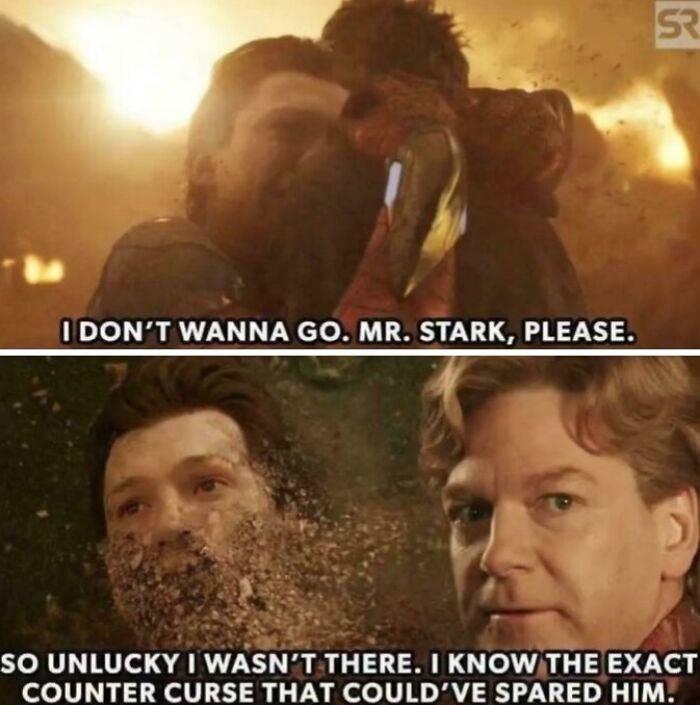 Meme showing a dramatic scene from Avengers with humorous Harry Potter counter curse reference for cozy Gryffindor common room.