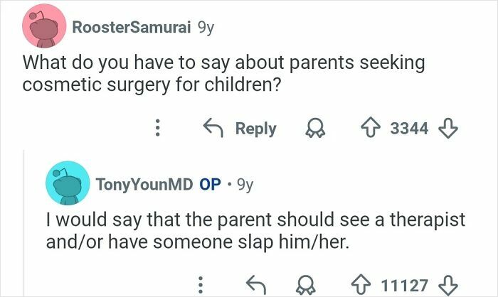 Reddit user asks about cosmetic surgery for children, and plastic surgeon replies bluntly, reflecting honest answers from plastic surgeons.