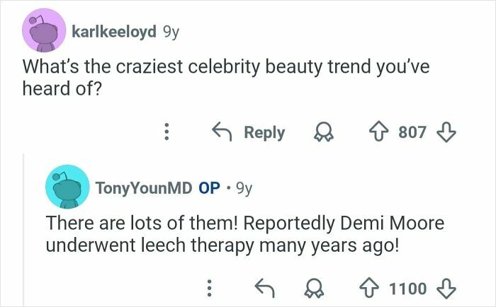Reddit thread discussing the craziest celebrity beauty trends with insights from plastic surgeons on cosmetic work.