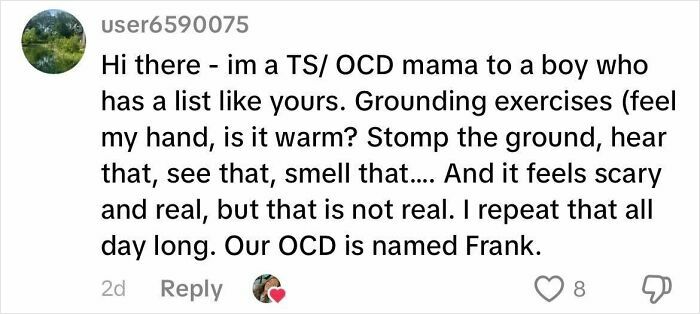 Screenshot of a social media comment discussing life with a boyfriend who has OCD and coping strategies.