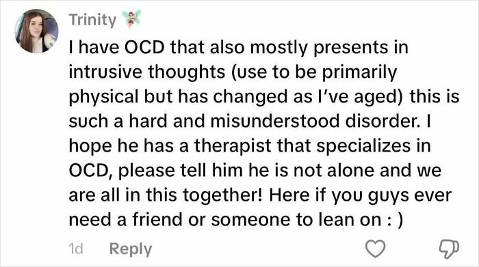 Screenshot of a woman&rsquo;s comment about living with OCD, highlighting the challenges of life with a boyfriend who has OCD.