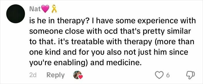 Comment discussing therapy and treatment options for a boyfriend with OCD, highlighting personal experience and support.