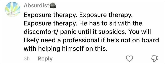 Screenshot of a social media comment discussing exposure therapy for managing symptoms in a boyfriend with OCD.