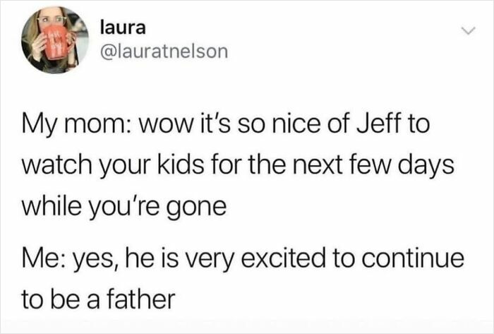 Tweet about parenting humor showing chaotic and sleep-deprived moments with kids, highlighting love and laundry challenges.