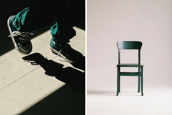 Person wearing dark sneakers and green pants stepping into a shadow, evoking a creepy Halloween-inspired vibe for poll.