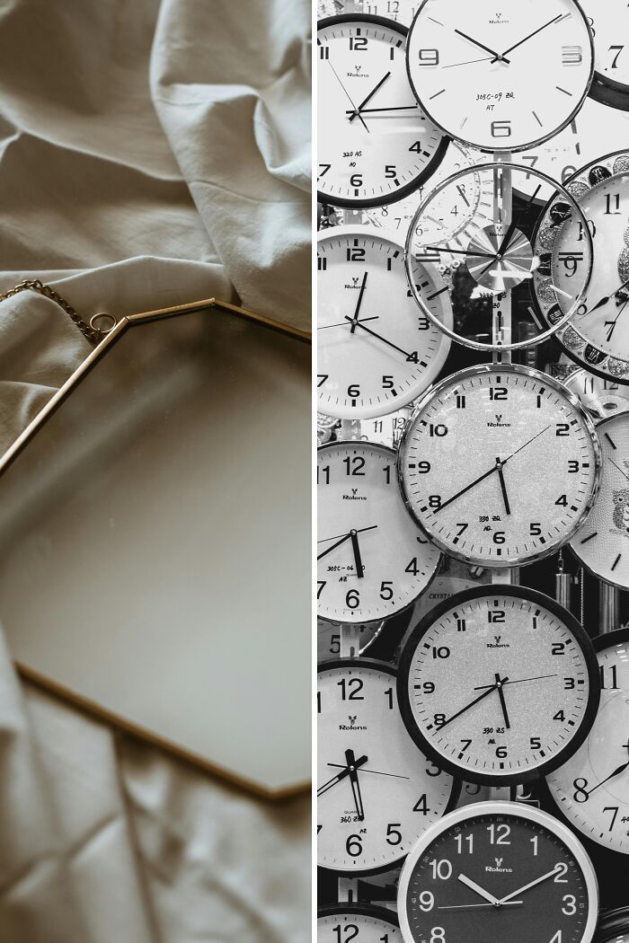 Octagonal mirror with gold frame on crumpled beige fabric, creating a creepy Halloween-inspired poll vibe.