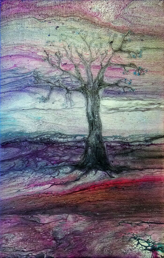 Painting A Tree On Wet Acrylic Pour With Beautifully Ghostly Results