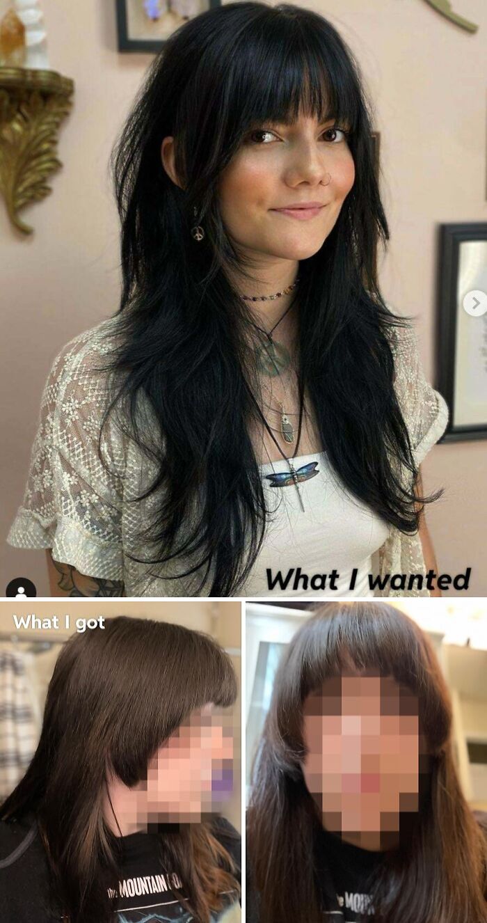 Side-by-side images of desired versus accidental haircut, showing tragic hair accidents and styling fails.