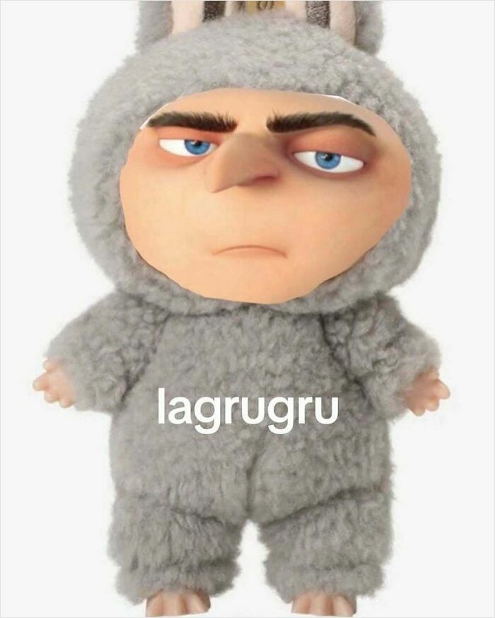 Gru character in a fuzzy gray bunny costume with tired eyes, perfect for posts that hit different at 3AM memes.