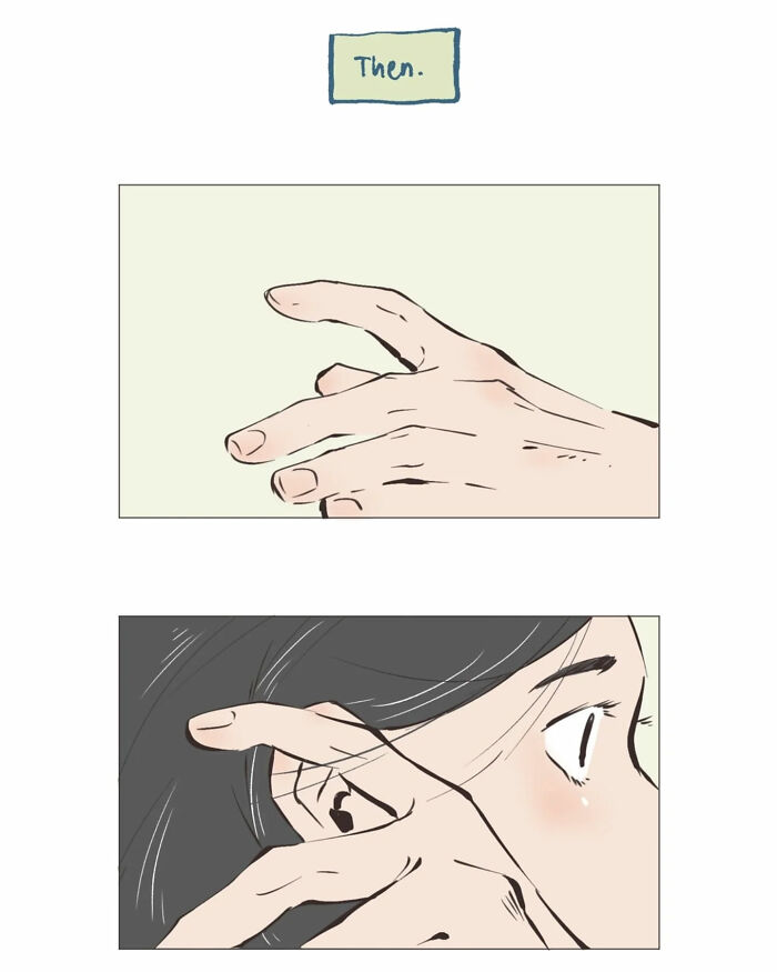 Illustration by Malaysian artist showing a close-up of hands and a woman's face in a relatable comic style.