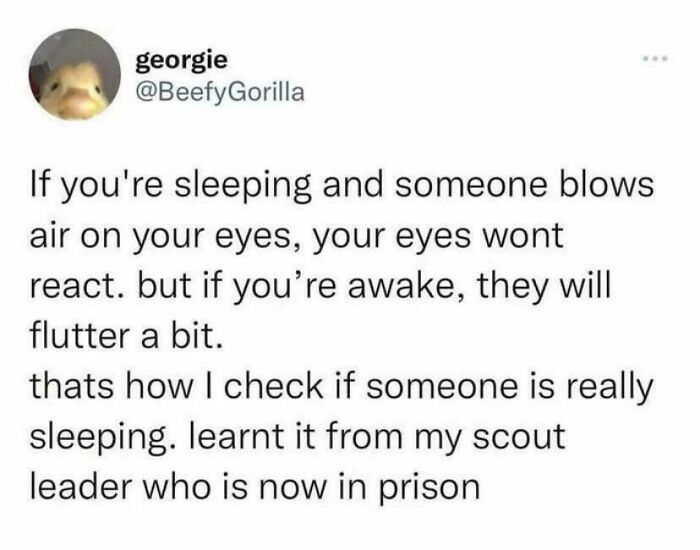 Funny social media post about checking if someone is really sleeping, featured among posts that go from 0 to 100 real quick.