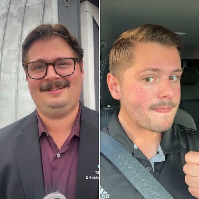 Side-by-side before and after photos showing a stunning transformation that proves anyone can reinvent themselves.