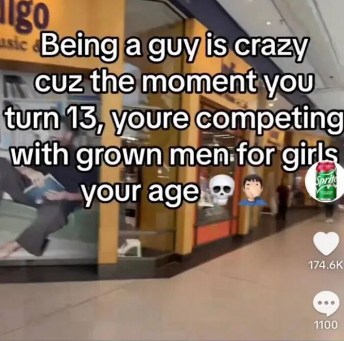 Text post about the challenges of being a guy and competing for girls, from the viral posts going from 0 to 100 quick.