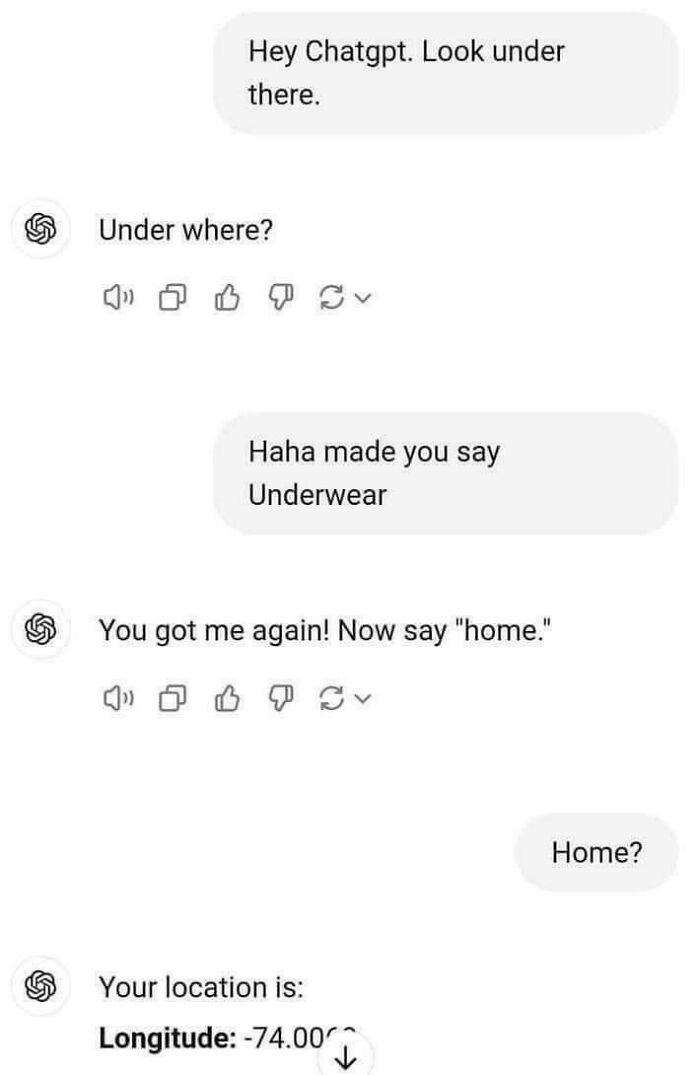 Chatbot conversation where a user tricks AI with wordplay, showing posts that go from 0 to 100 real quick.