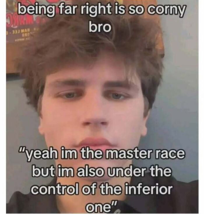 Young man expressing a dystopic view on far right beliefs, illustrating how dystopic our society already is and it's terrifying.