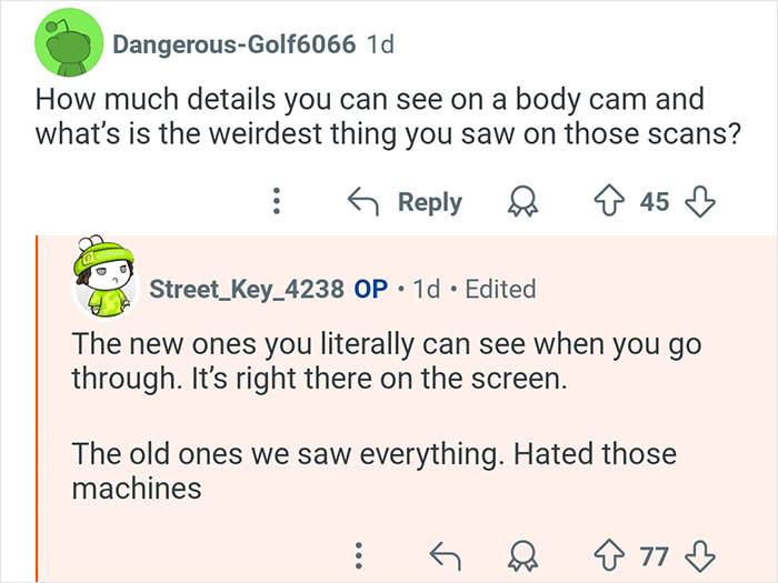 Reddit Q&A showing a former TSA worker explaining details seen on body cams and scans at security checkpoints.