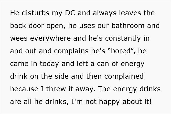 Text about family relationship issues in the Annexe-Son-House with complaints about behavior and shared spaces.